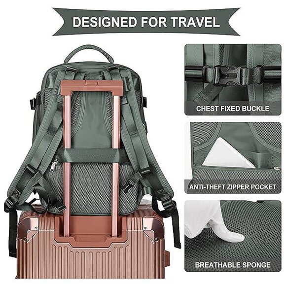 Large Travel Backpack For Women Men,Carry On Backpack,Hiking Olive Green - Picture 7 of 7